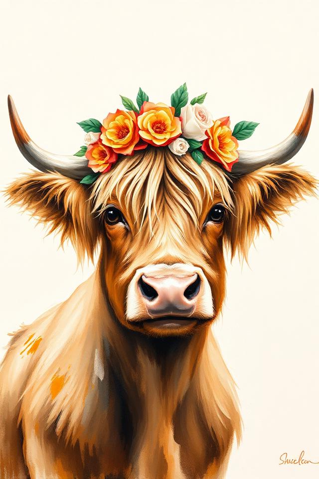 Beginner acrylic painting design: Highland cow